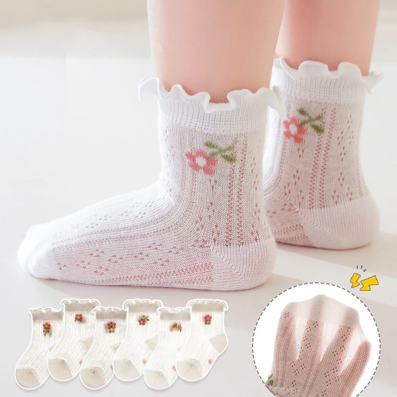 

Baby Summer Socks for Girls Soft Cotton Flower Lace Sock Cute Newborn Mesh Breathable Socks Infant Accessories 3 Pairs/lot