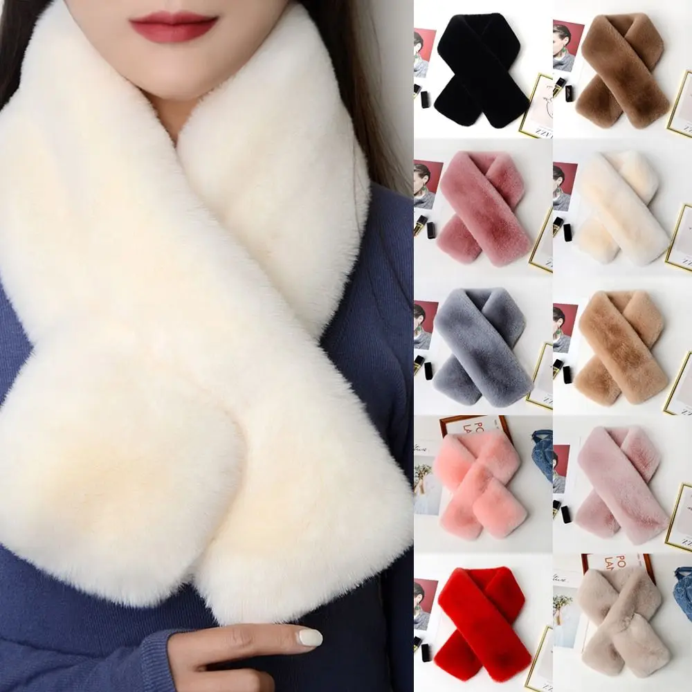 Cute Faux Fur Striped Warm Knit Scarf