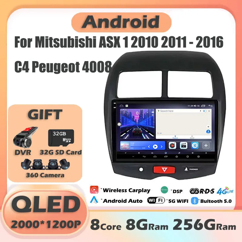 

Android 14 для Mitsubishi ASX 1 2010 2011 - 2016 C4 Peugeot 4008 Автомагнитола мультимедийный плеер Android Авто Carplay стерео экран