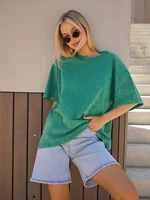Fashion Women Cotton Solid Washed T-shirts Loose O-Neck Tee Shirts Street Casual Comfortable Short Sleeve Tops Female Clothes 1