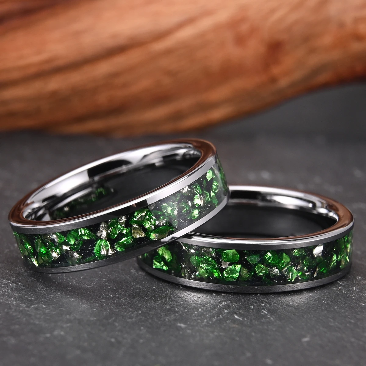 Tungsten Carbide Men's and Women's Rings 6mm with Green Gemstone Women's Wedding Bands Fashionable and Comfortable to Wear - Image 5