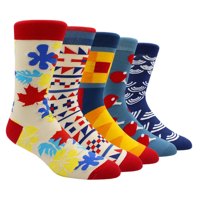 Size 41-48 Casual Fashion Cotton Funny  Long Women&Men Socks Contrast Color Rainbow Larger Size Stripe Socks for Men 5 Pairs- NY013