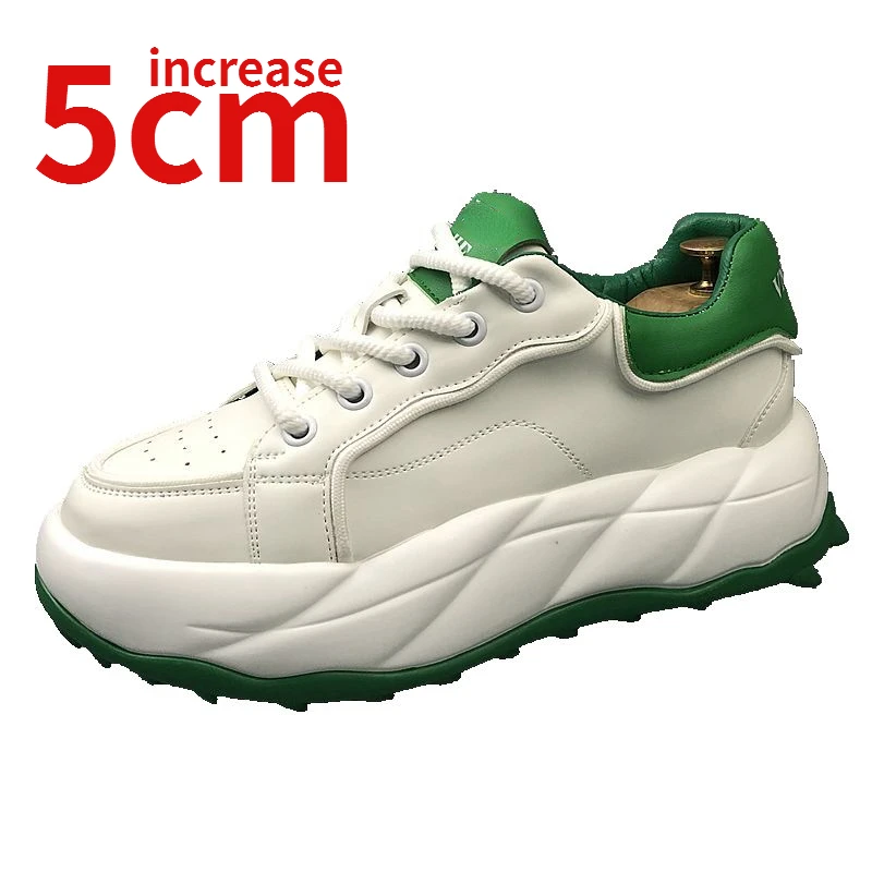 

Korean Version Design Trendy White Shoes Men's Increase 5cm Thick Soled Sports Casual Shoes Height Increasing Simple Dad's Shoes