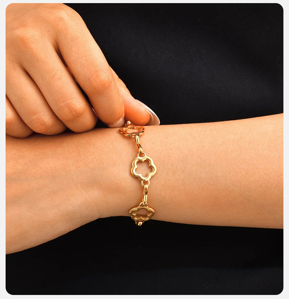 Vnox Elegantes hohles Halskettenarmband mit fünf Blumen, wasserdichtes Schmuckset aus Edelstahl, Statement-Geschenk für Frauen und Mädchen – Detail 3