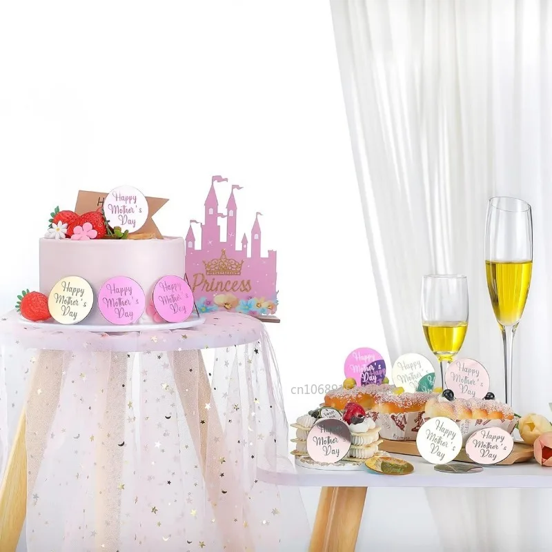 10PCS Happy Mother's Day Cupcake Toppers Gold Acrylic Mirror Engraved Cake Topper Decor 2025 Mother's Day Baking Dessert Decor