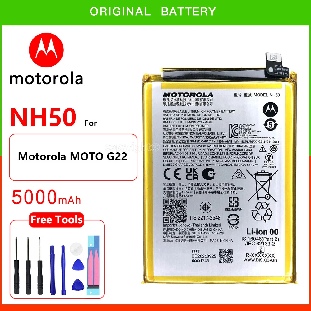 100% Originale Motorola 5000Mah Nh50 Batteria Per Motorola Moto G22 Xt2231-2 Smart Phone Batteria Per Moto G53 Xt2335-2 Batterie