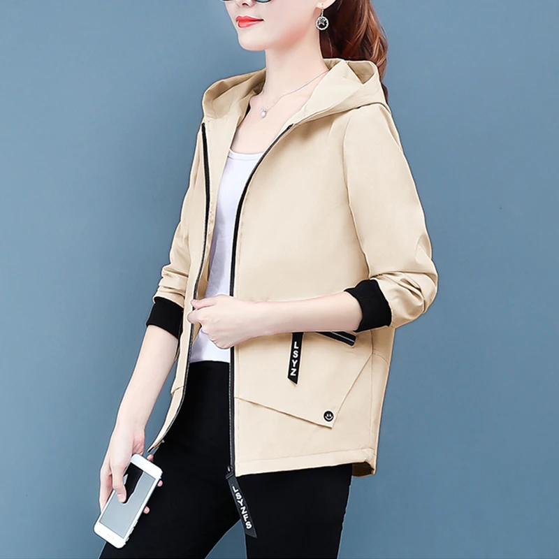 Women's Casual Hooded Trench Coat, Wild Short Bomber, Windbreaker, Loose Female Coats, Plus Size, Spring, Autumn, New Fashion
