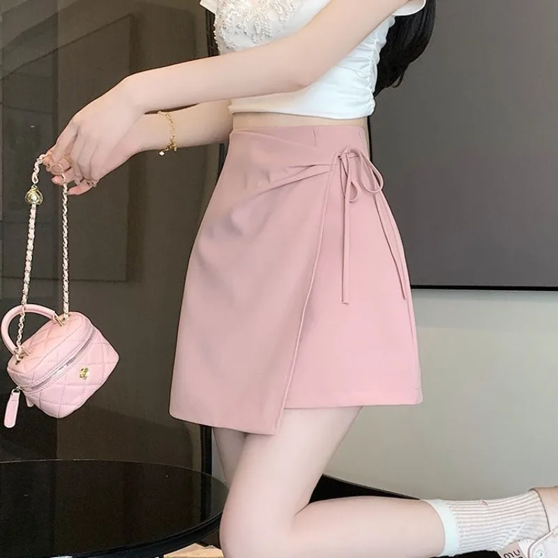 Women's Skirt with Strings Female Skirts Pink Irregular High Waist Short Vintage Korean Style Clothing Sales Aesthetic Modest V 6