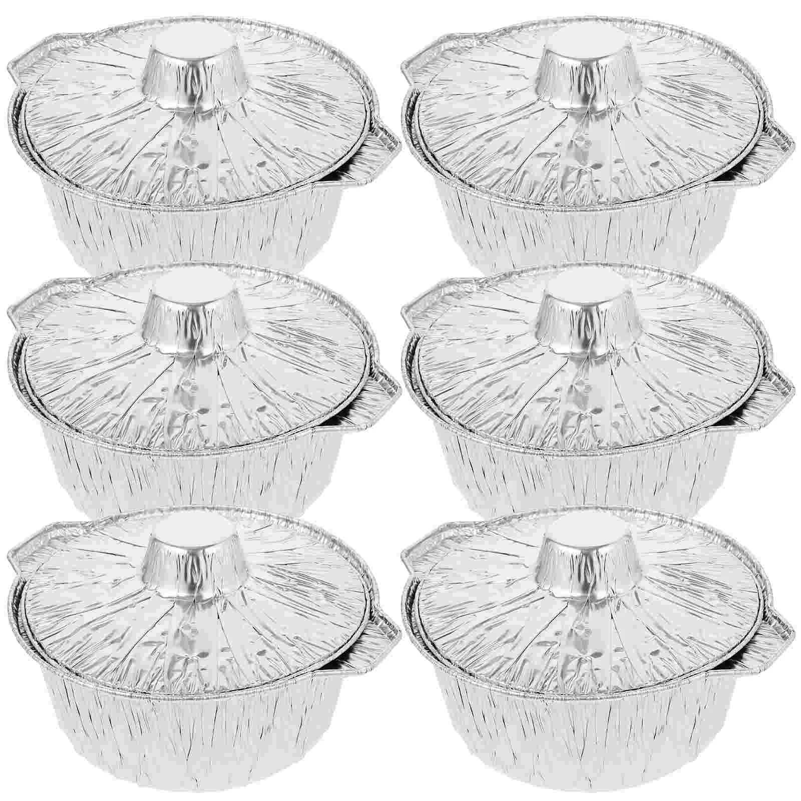 6 Pcs Tinfoil Cup Barbecue Aluminum Pot with Lid Thick Food Air Fryer Airfryer Small Covered Baking Saucepans