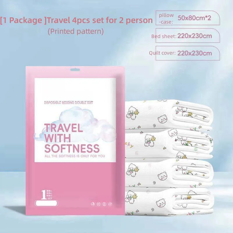Thickened Disposable Bed Sheets Set Duvet Covers Pillowcases Skin Friendly Material Cartoon Print Hotel Travel