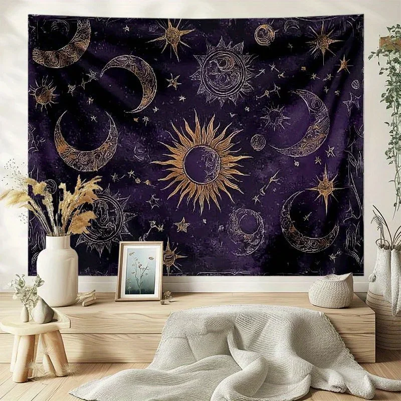 VIKAMA 2026 Neuerscheinung Vintage Sternenhimmel Wandteppich | Sonne-Mond Bohemian Wandbehang | Sofa-Hintergrund-Dekoration für Wohnzimmer – Detail 5