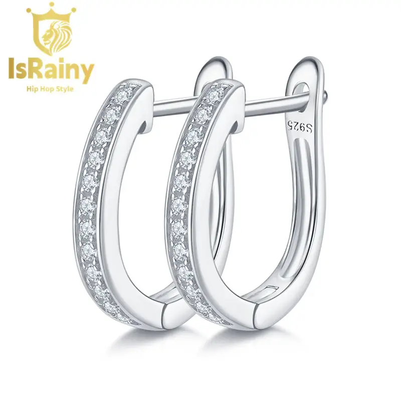 

IsRainy Hip Hop Rock 100% 925 Sterling Silver Real GRA Moissanites Full Diamonds Gemstones Hoop Earrings Fine Jewelry Wholesale