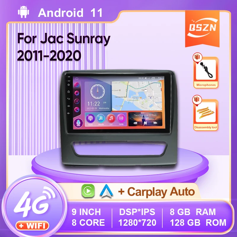 

Car Radio 4G GPS WIFI Video Multimedia Player For Jac Sunray 2011-2017 DSP IPS Carplay+Auto 8 Core Android 11 Head Unit