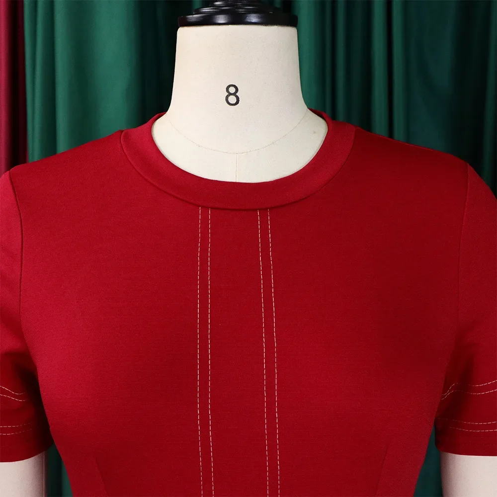 Elegant Plus Size Wine Red A-Line Midi Dress – Semi Formal casual midi dress