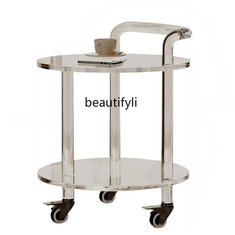

Acrylic round Tea Table Sofa Side Table Movable Light Luxury Trolley Modern Simple Transparent Glass Table furniture