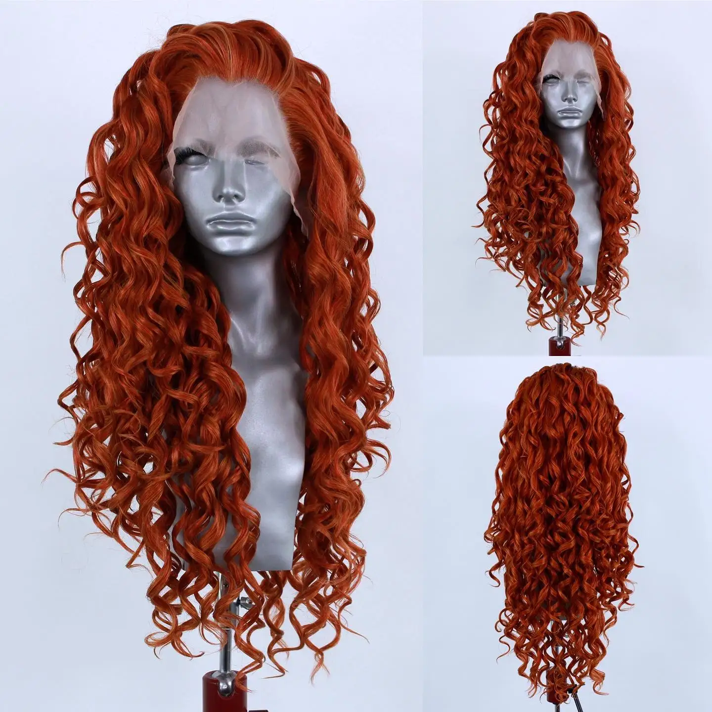 

Orange Colored Loose Curly Lace Front Wig Cosplay Synthetic Long Hair Role Play Wig for Women Girls Glueless Heat Resistant