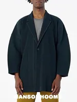 Miyake Pleated Cardigan Single Buttom Long Jacket Men Smart Causal Designer Loose Coats 1