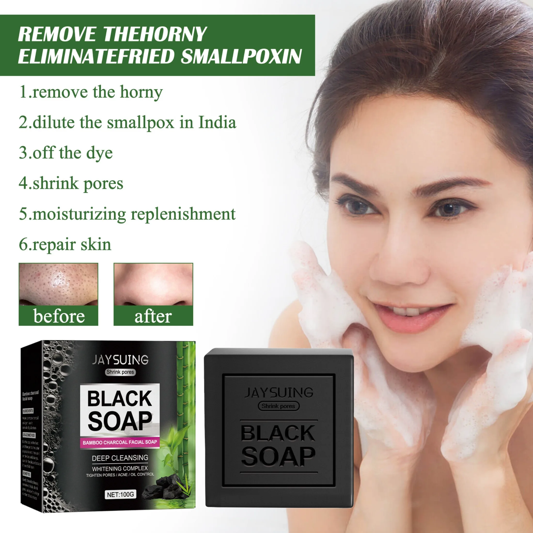 

Black Charcoal Soap Pore Penetrating Cleanser Best Face Wash Infused with Bamboo Charcoal Help Reduce Oily Skin for Men & Women
