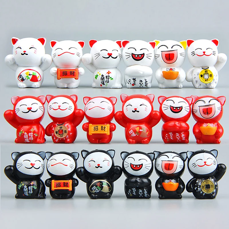 

6Pcs Cartoon Lucky Cats figure Micro Landscape Kitten Home Fairy Garden Decorations Gift desktop miniature ornaments toy