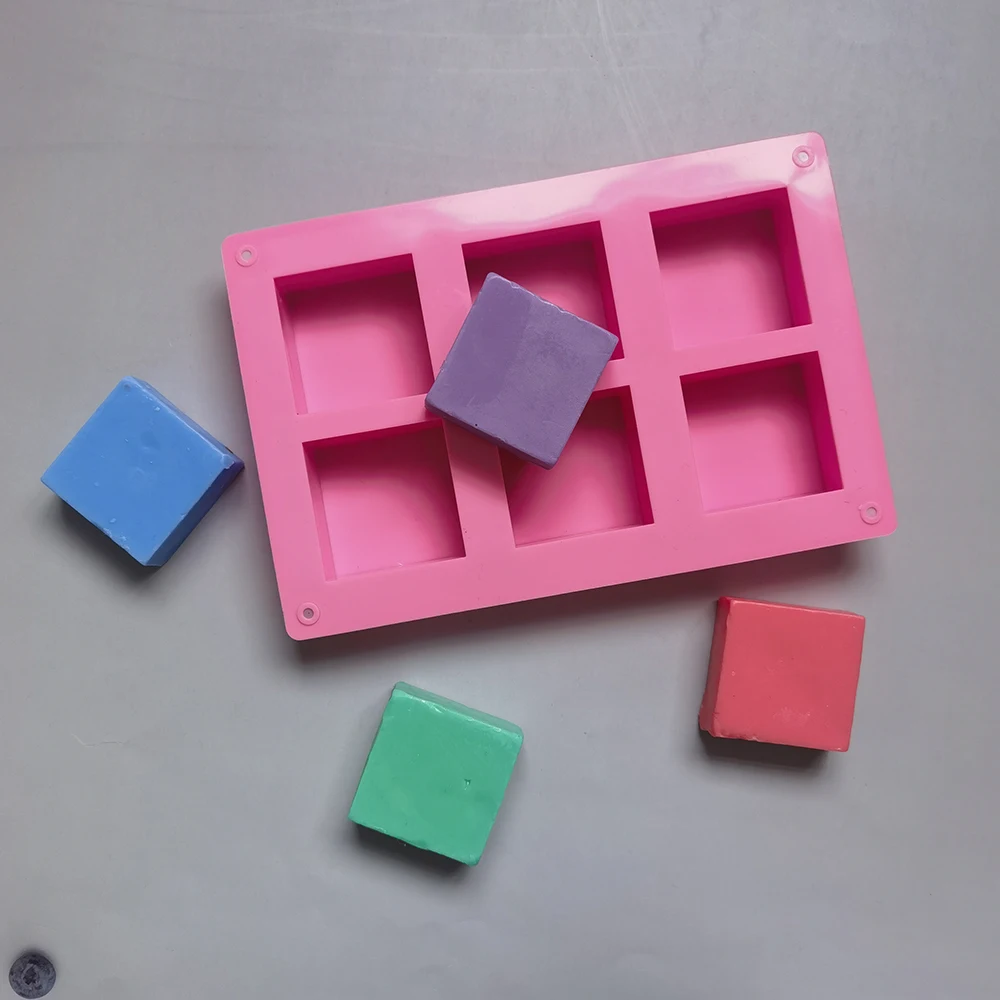 Silicone Mold 6 Cavity Square Rectangle DIY Handmade Soap Form Tray Cake Mould