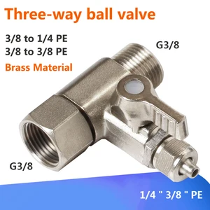 2/5pcs 3/8" to 1/4"3/8"PE Pipe Copper Three Way Ball Valve For Water Purifier Adapter Tap Connector Ball Valve Accessories  2pcs