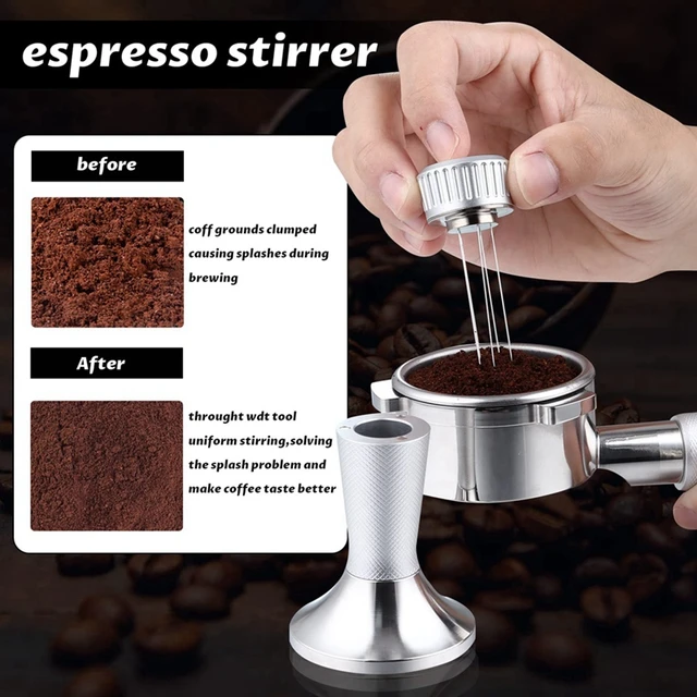 Multi-functional Coffee Tamper and 7-Needles WDT Coffee Stirrer Tool- Espresso Tamp Press. 2-in-1 Espresso Distribution Stirrer Tool with Espresso