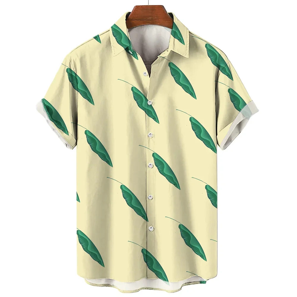 

Respzed Men's Summer Striped Shirt Scalp Plant Print Fashion Casual Seaside Resort City Short Sleeve Y Hawaiian Men's Shirt