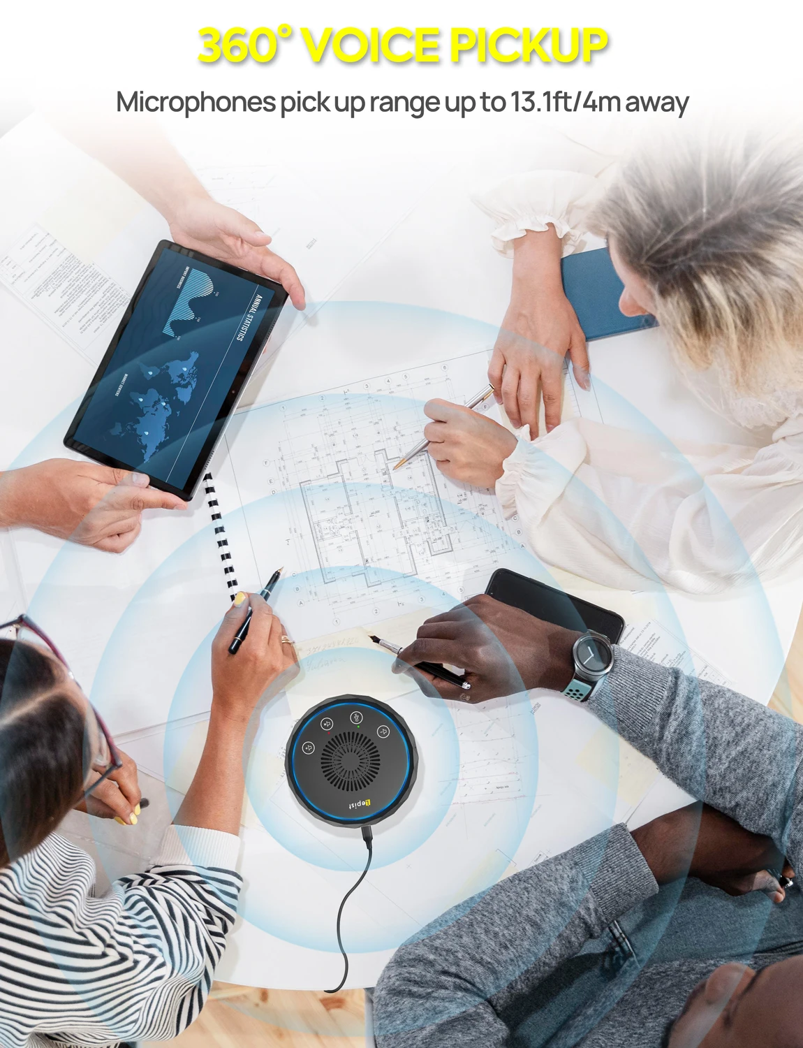 USB&Type-C 스피커폰 스피커 마이크, 터치 버튼 360 °   회의용 무지향성 픽업 Skype Zoom 컴퓨터 마이크