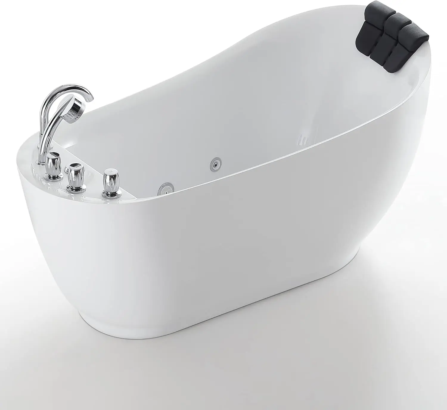 59-Inch Freestanding Whirlpool Bathtub with Hydromassage Water Jets Luxury Acrylic Massage SPA Soaking Bath Tub in White
