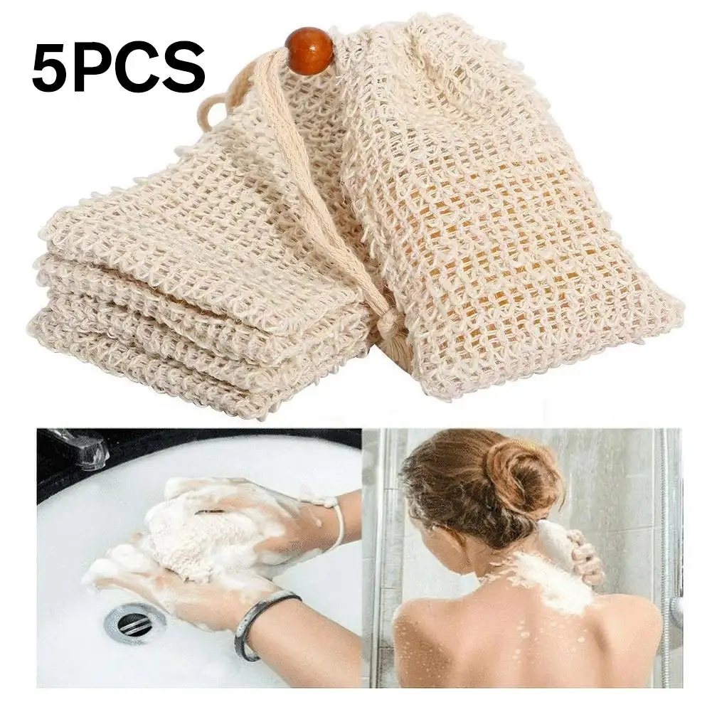 5Pcs Soap Foaming Net Mesh Bags Bath Washing Tools Body Cleaning Bubble Helper Mesh Deep Cleaning Delicate Foam Cotton Net exfoliating soap bag