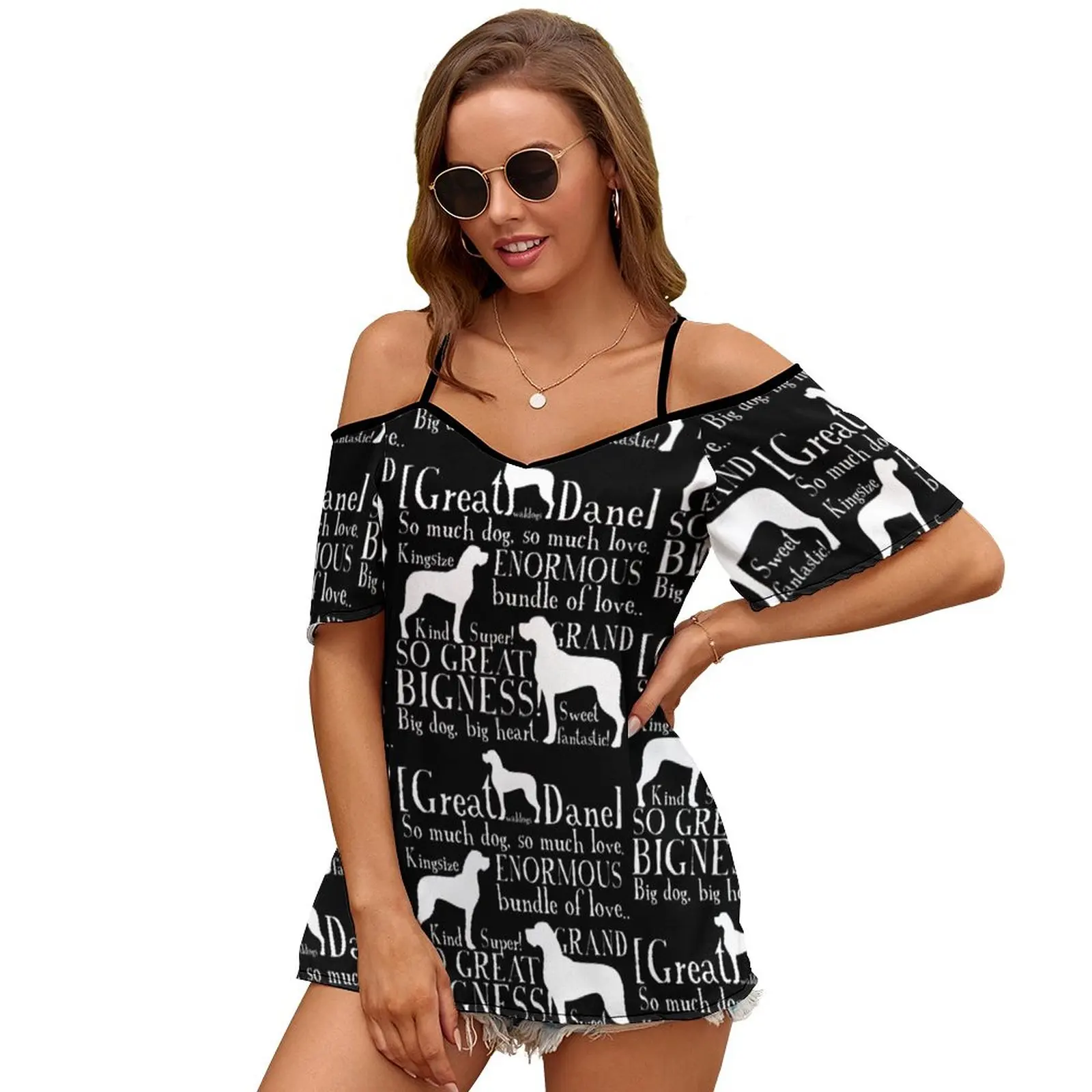 Great Dane White Sexy And Club Fashion T-Shirt Femminile Manica Corta Off Spalla Lady T Shirt Great Dane Grand Danotte