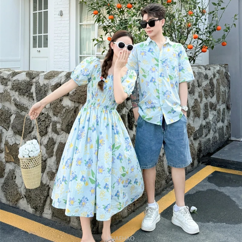 Family Vacation Matching Outfits for Brother Clothes Mom Daughter Smock Dress Coat Couples Dad Son Floral Shirt Korean Sister - 5