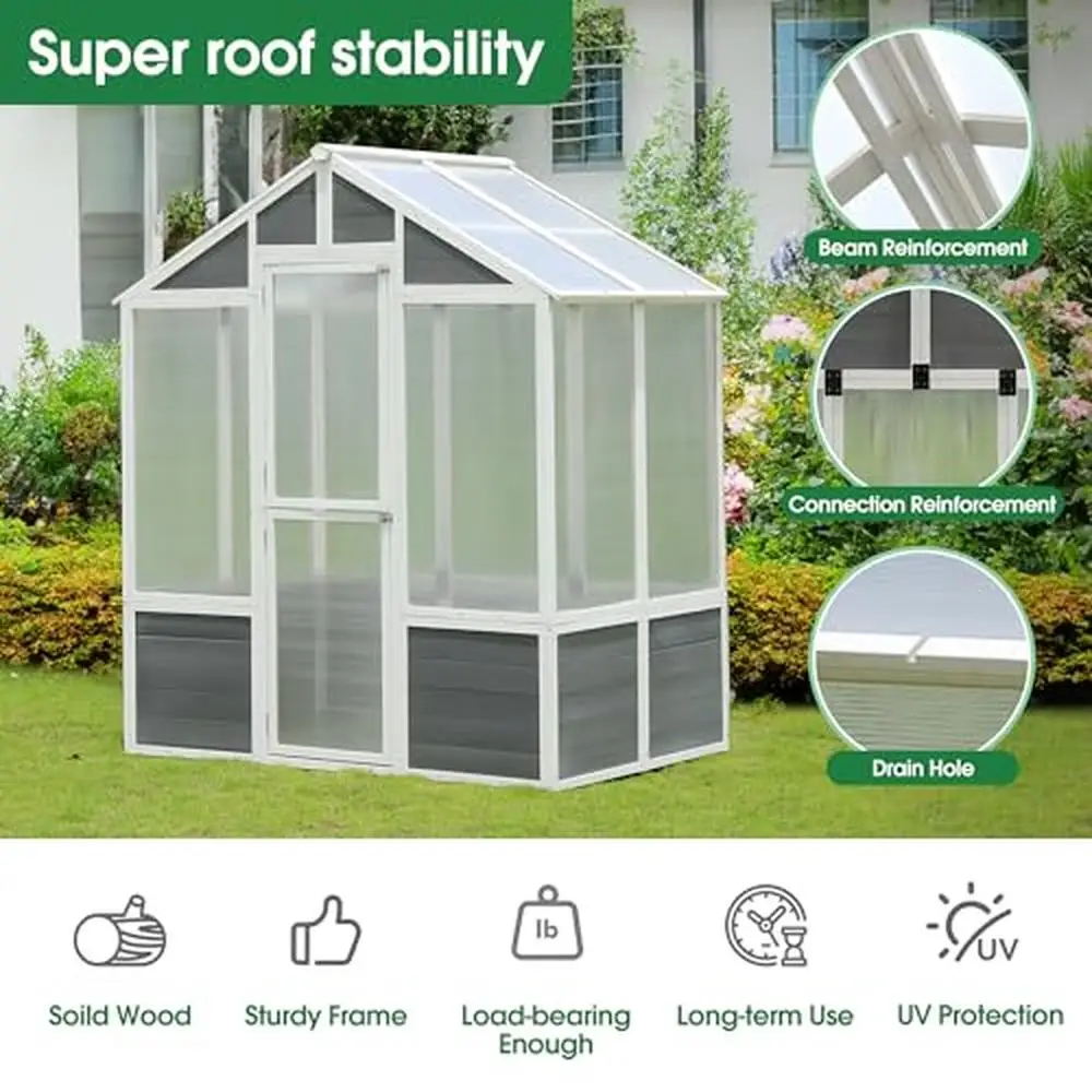 Outdoor Polycarbonate Greenhouse Plant Gardening Shed Walk-in Patio Backyard Lawn Cold Frame Pine Wood Construction Transparent