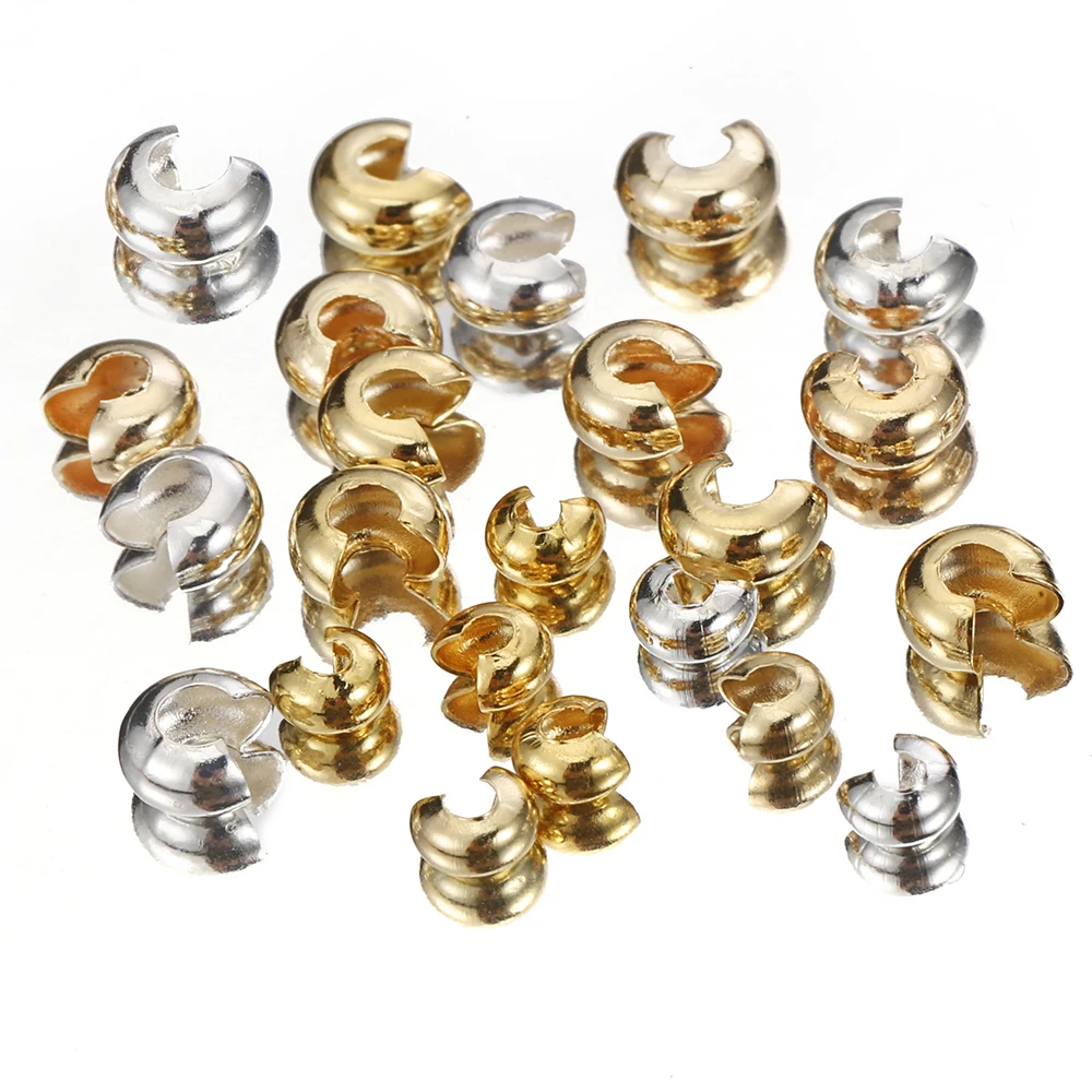 20pcs/lot Copper Crimp End Covering Beads 14k Real Gold Plated Stopper