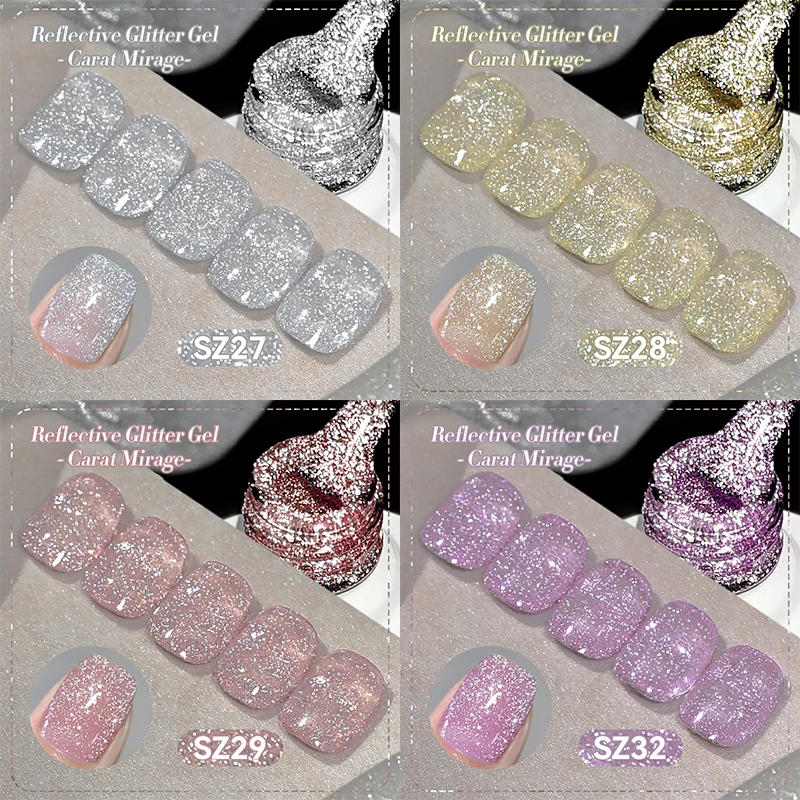 BORN PRETTY 10ml Silver Pink Purple Reflective Glitter Gel Polish Ultra Shine Soak Off UV Gel Manicure Nail Art Varnish