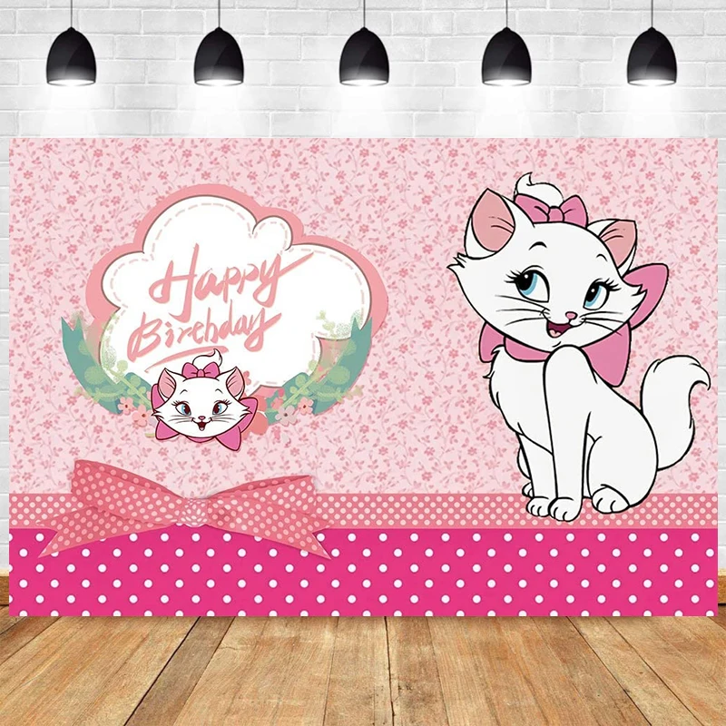 Disney Marie Aristocats Backdrop cartoon Marie Cat Baby Shower Girl Birthday Party Vinyl Photography Background Photo Wall