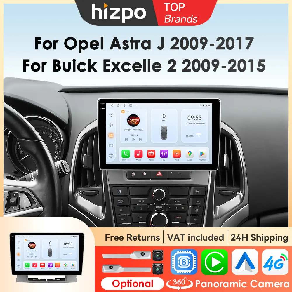 Hizpo Android 14 Octa Core dla Opel Astra J 2009-2017 Buick Excelle Radio Samochodowe Carplay Wifi GPS 4G DSP Radio 9 Cali