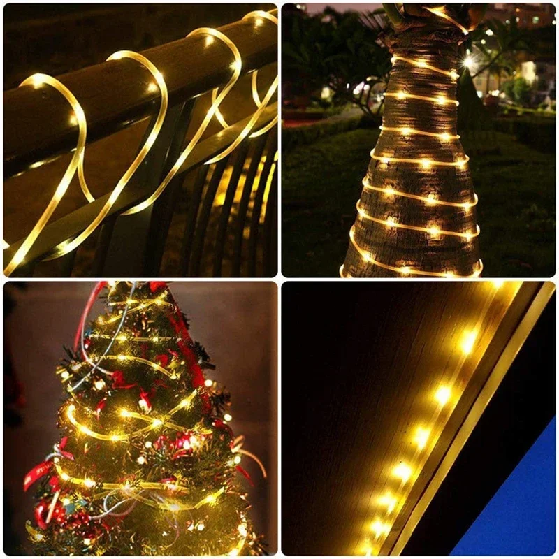 Outdoor Solar Tube Rope Led Light Garden Christmas Decoration Fairy String Light /22M/12M/7M Outdoor Wedding Party Led Lamp
