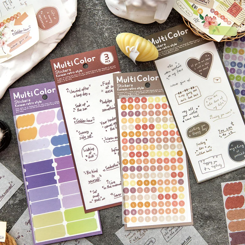 

3pcs/set Aesthetic Label Sticker for Kids Girl Numbers Letters Months Scrapbook Journal Sticker Cutre Sticker Student Supplies