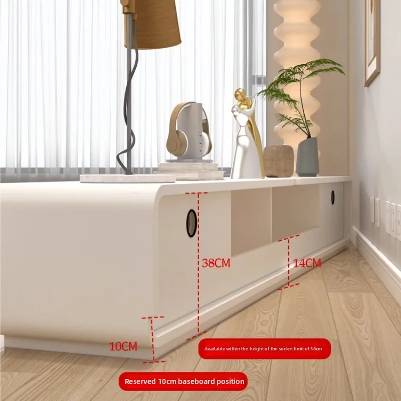 Solid Wood Cream Style TV Stand Coffee Table Modern Minimalist Small Space Lacquered Floor Standing Rounded Corners Customizable