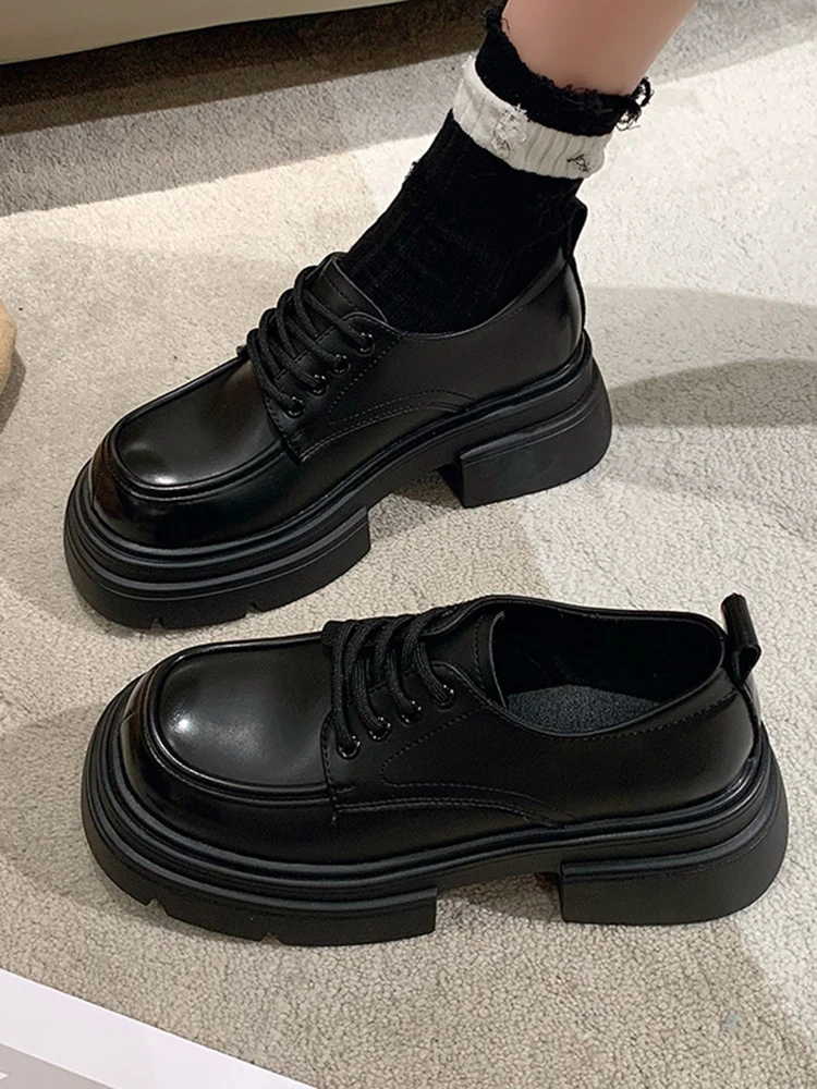 

Casual Woman Shoe Oxfords Female Footwear Loafers With Fur Clogs Platform Autumn Round Toe Summer On Heels Leather Dress Slip-on