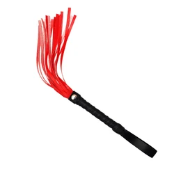 Premium PU Leather Colorful Riding Crop & Flogger with Hand Cuffs (Black red)