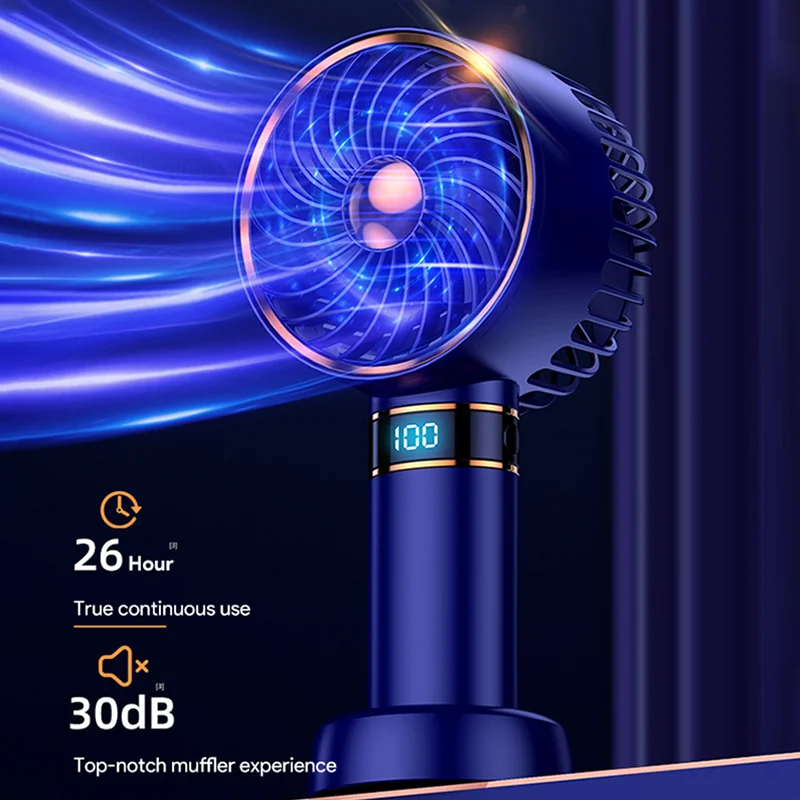 

5000mAh Recharge Portable Fan Handheld Mini Fan USB Hand Hold Small Pocket Fan with Data Disply Table Stand Home Air Conditioner