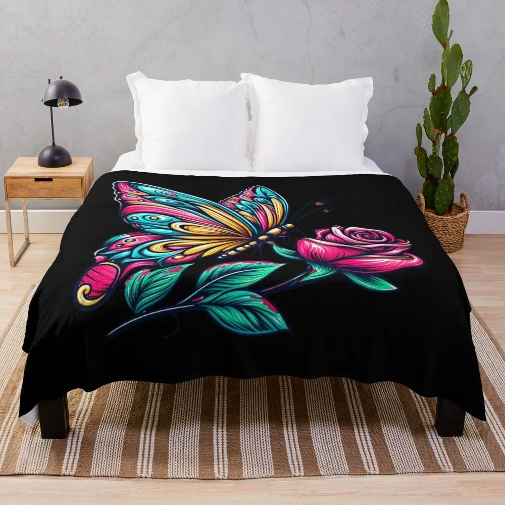 

Blossom Buddies: Cute Butterfly and Flowers Cartoon Throw Blanket Retros Decorative Sofas Soft Big Blankets