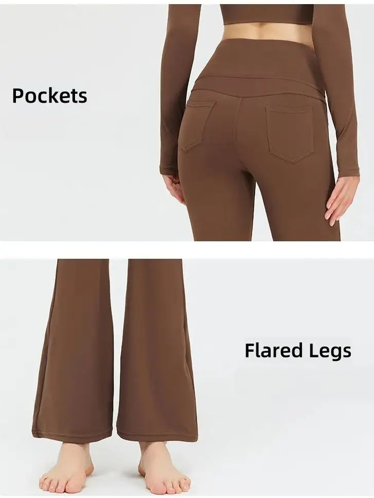 High Waist Yoga Flare Pants Women Nude Peach Hip Lifting Sports Fitness Pants Tight Slim Yoga Breathable Quick Drying Gym