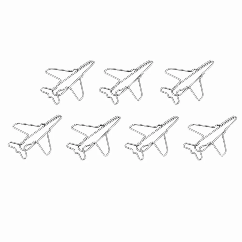 10pcs Pclip 비행기 비행기 종이 클립 실버 귀여운 종이 클립 스테인레스 스틸 메모 클립 북마크 클립 사무실 사용
