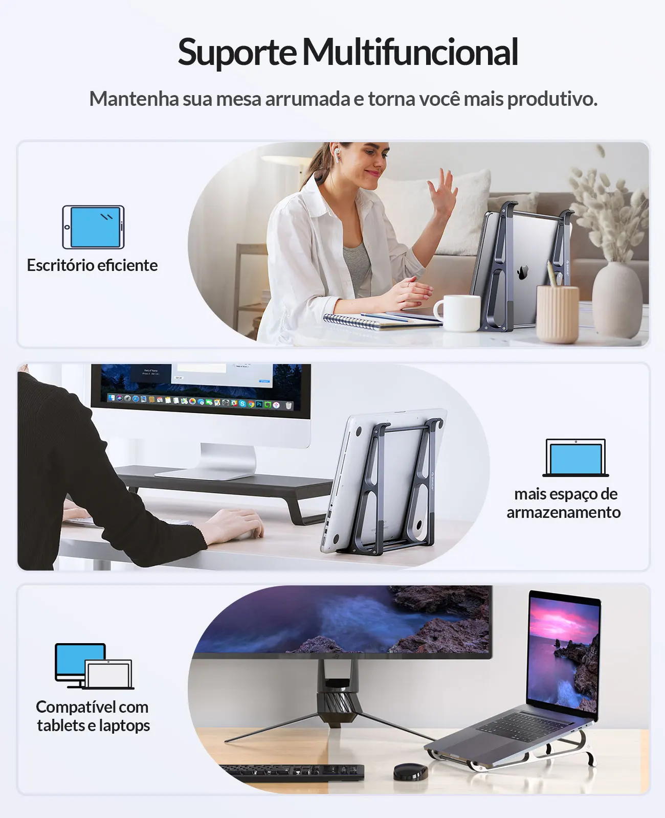 Orico-suporte de Alumínio para Laptop Suporte Vertical Suporte para Notebook Desktop Suporte para Tablet Portátil de 13 a 17. - Imagem 4