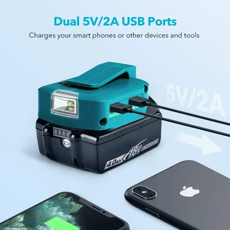 para Makita 14.4v 18v Lion Bateria Dupla Porta Conversor Usb com Luz Led Spotlight Lanterna ao ar Livre para Makita Baterias - Image 2