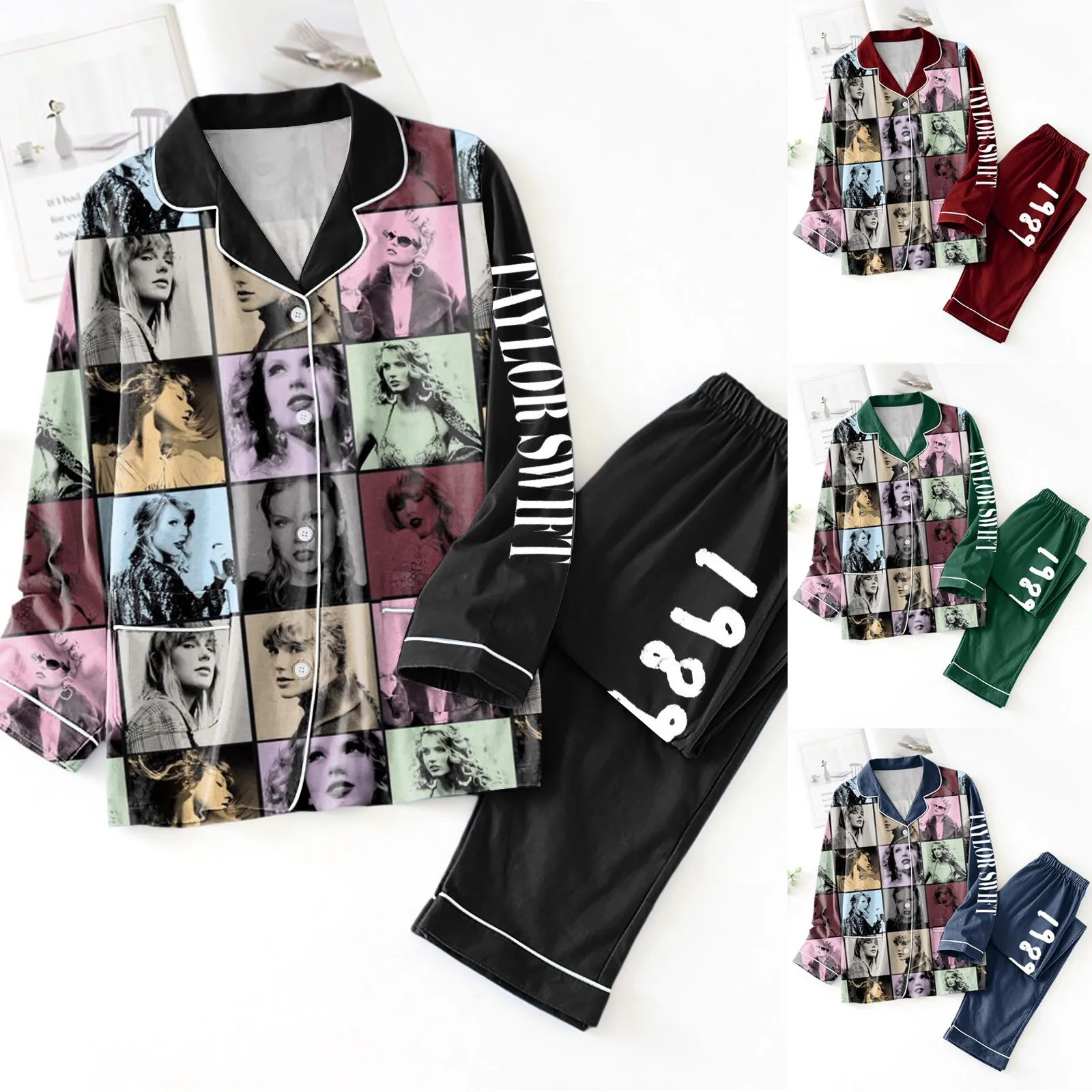 

Satin Silk Pajama Set for Women Wo Pajama Set for Women Leggings Pajama Set Music Poster Christmas Winter Taylor Long Sleeve Set