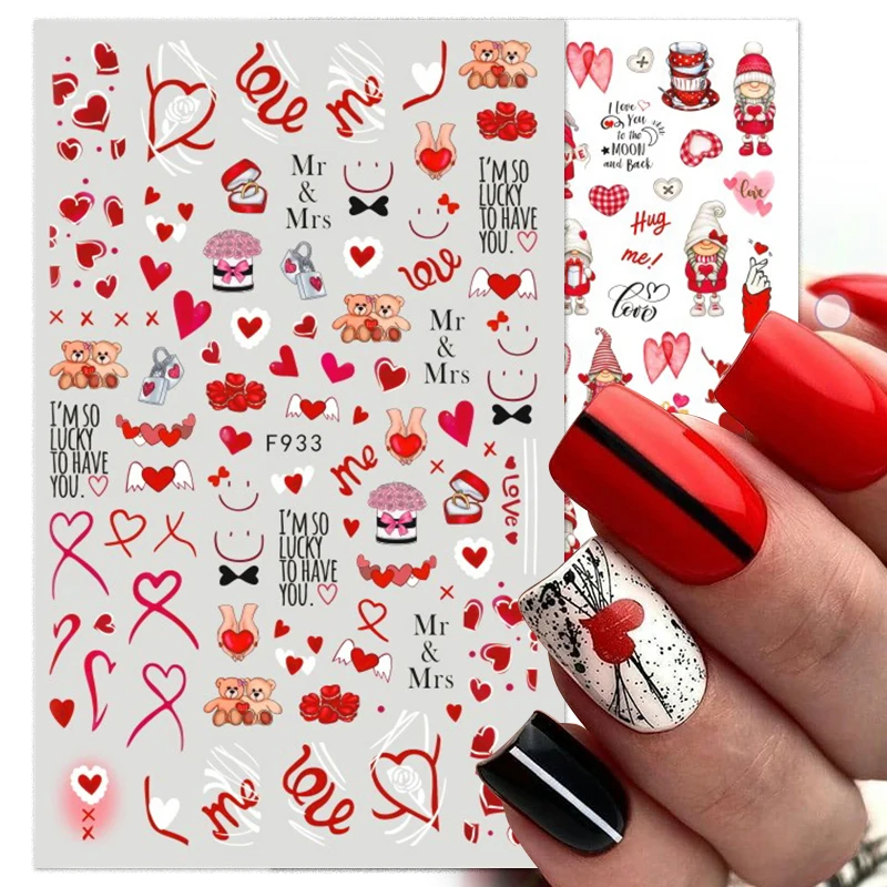 3D Nail Art Stickers Red White Mr & Mrs Rose Heart Kiss Valentine Bride  NH11